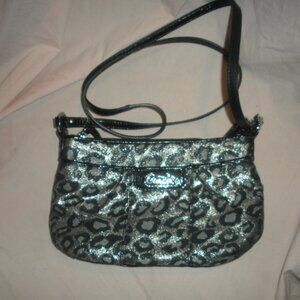 Coach Leonard Ocelot Black/Silver Metallic Crossbody